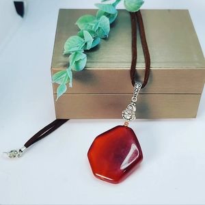 Red Agate , Buddha charm cord pendant